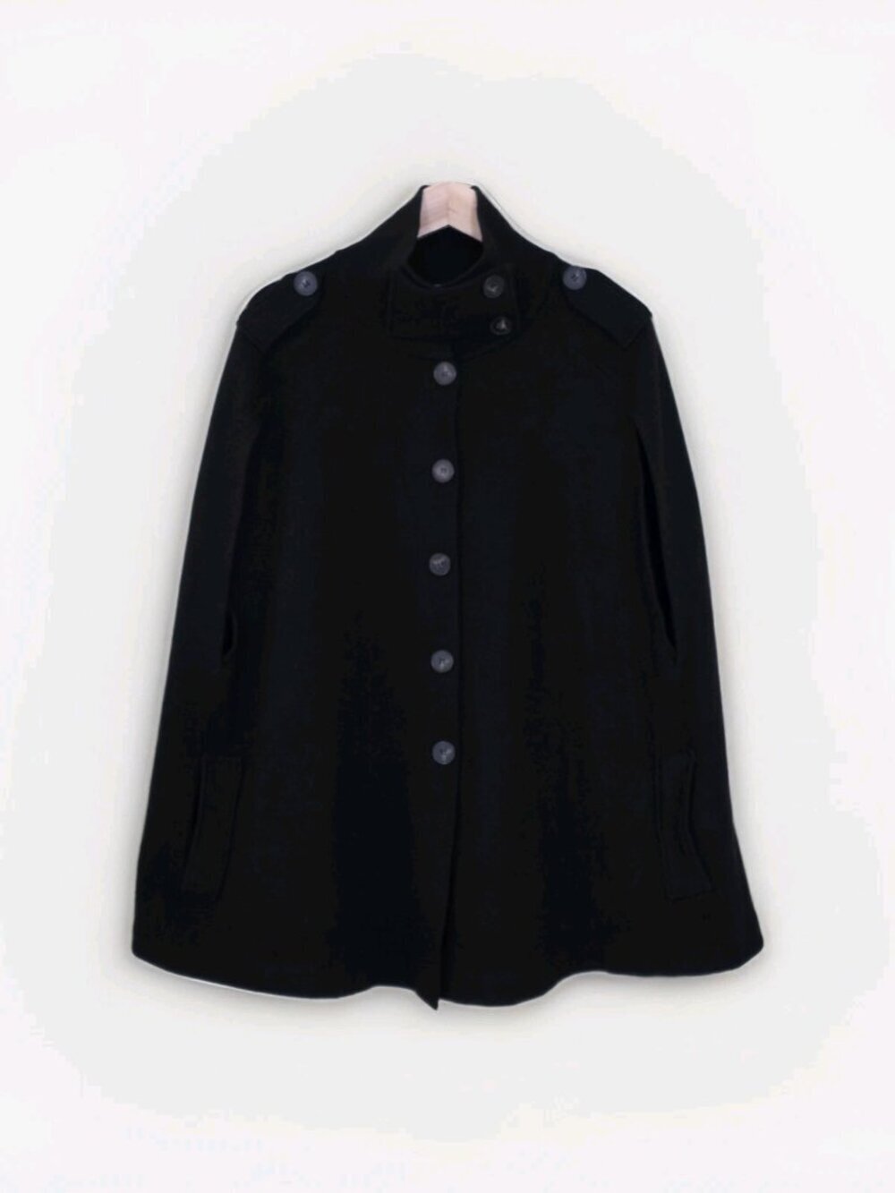 Zara Cape Sweater M Black Mockneck Oversized Old Money Buttons Witchy Pockets
